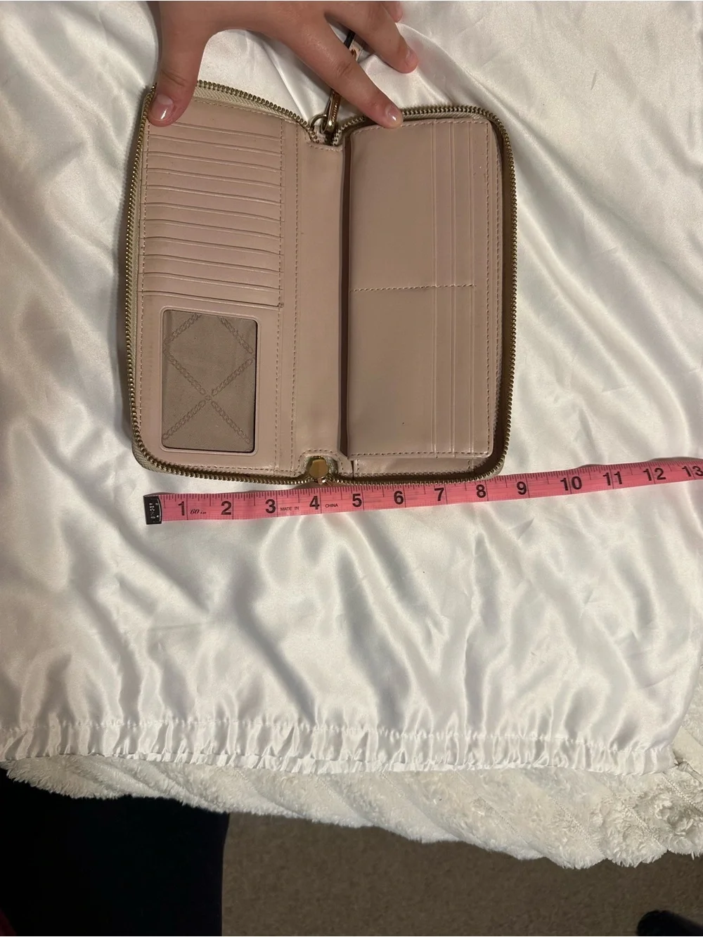 Michael Kors Beige and Light Pink Signature Zip Wallet Wristlet